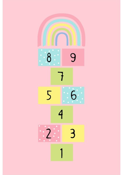 Yıkanabilir Kaymaz Taban Bambu Pamuk Dokuma Halı Pembe Renk Seksek ve Gökkuşağı Desenli Çocuk Halısı fiyatları