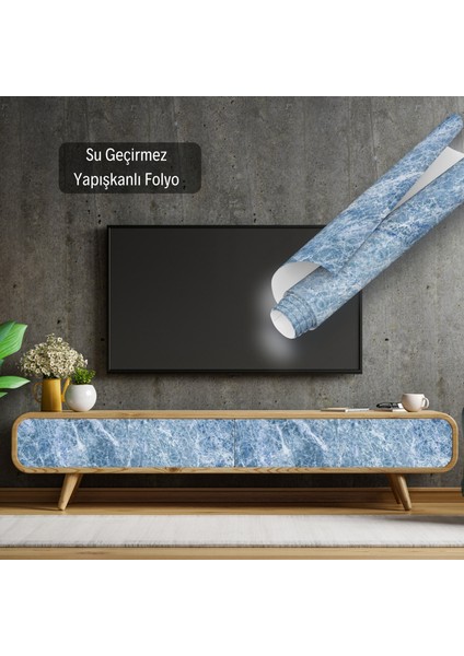 Mermer Desenli Yapışkanlı Folyo, Mavi Renkli Mat Kendinden Yapışkanlı Folyo, Su Geçirmez, Isıya Dayanıklı, Banyo, Yatak Odası, Mutfak, Tezgah Arası, Dolap, Duvar ve Mobilya Kaplama Folyosu, Dekoros