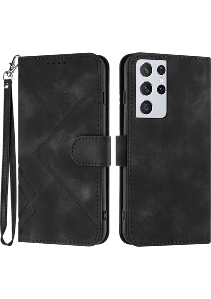 Durumda Samsung Galaxy S21 Ultraiçin Kılıf Kapaklı Cüzdan Pu Deri Manyetik Telefon Kılıfı Kart Yuvası Standlı (Yurt Dışından)