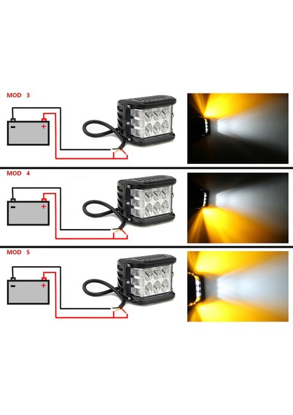 Off Road 45 W 12 Led Beyaz Turuncu Çakarlı Kare Sis Farı Çalışma Lambası 10 cm 1 Adet