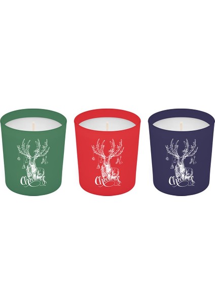 3'lü Christmas Geyik Tasarım Cam Kokulu Candle Mum 110 gr