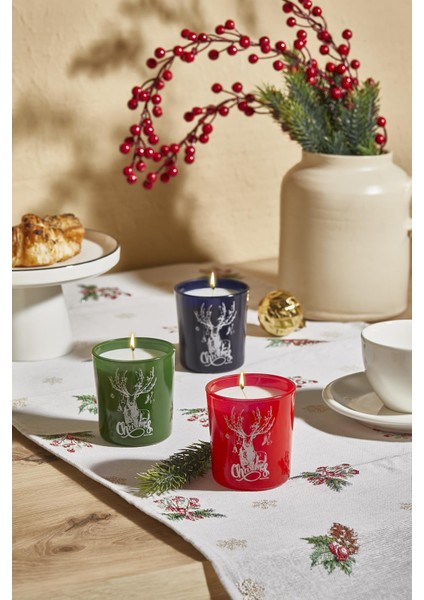 3'lü Christmas Geyik Tasarım Cam Kokulu Candle Mum 110 gr