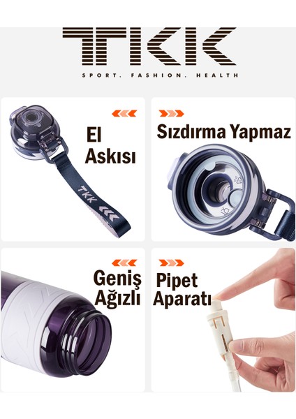 Tkk 600 ml Çift Kullanım Pipetli/rahat Içim Bpa Içermeyen Taşıma Askılı Tritan Su Matarası FFTKK1019-600