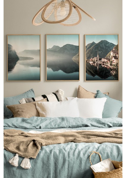 3 Parça Gerçek Ahşap Çerçeveli Tablo Seti