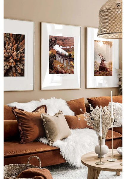 3 Parça Gerçek Ahşap Çerçeveli Tablo Seti