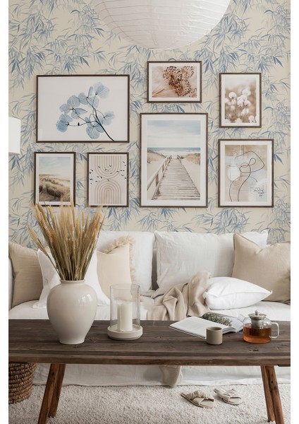 7 Parça Ahşap Çerçeve Görünümlü Mdf Tablo Seti