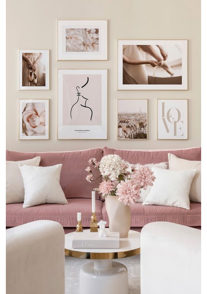 7 Parça Ahşap Çerçeve Görünümlü Mdf Tablo Seti