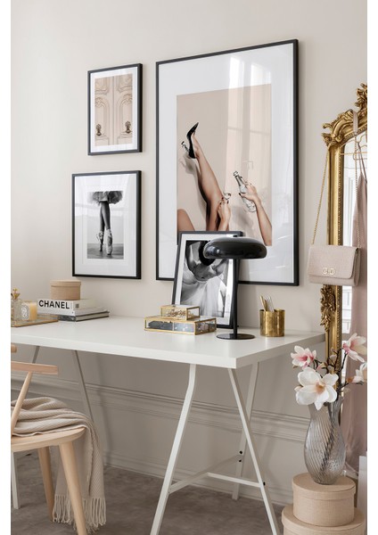 4 Parça Ahşap Çerçeve Görünümlü Mdf Tablo Seti