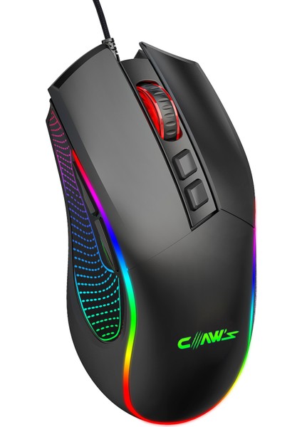 Crossfire V1 12800 Dpi Full Wide RGB Özel ABS Doku & Claw's Reflex Örgü Kablolu Gaming Mouse - Siyah