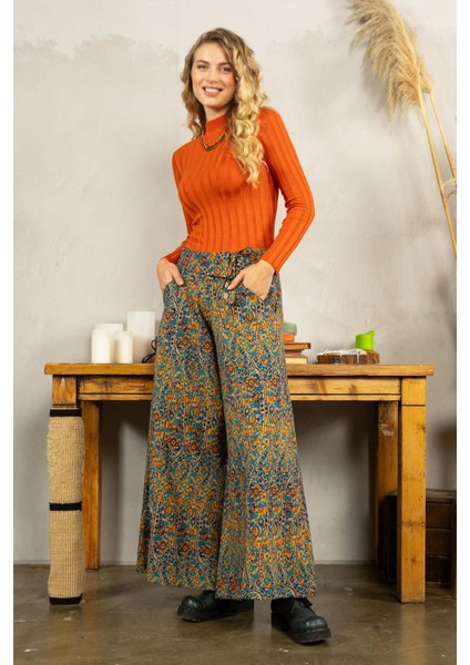Düşük Bel Düğmeli Bol Paça Pantolon fiyatları