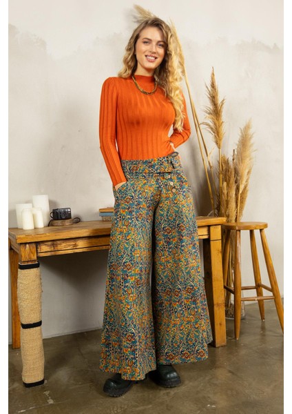 Düşük Bel Düğmeli Bol Paça Pantolon modelleri