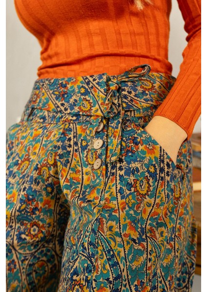 Düşük Bel Düğmeli Bol Paça Pantolon fırsatları