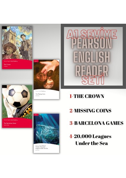 The Barcelona Game - Twenty Thousand Leagues Under the Sea - The Crown - The Missing Coins (A1 Seviye İngilizce Hikaye Seti 4 Kitap)