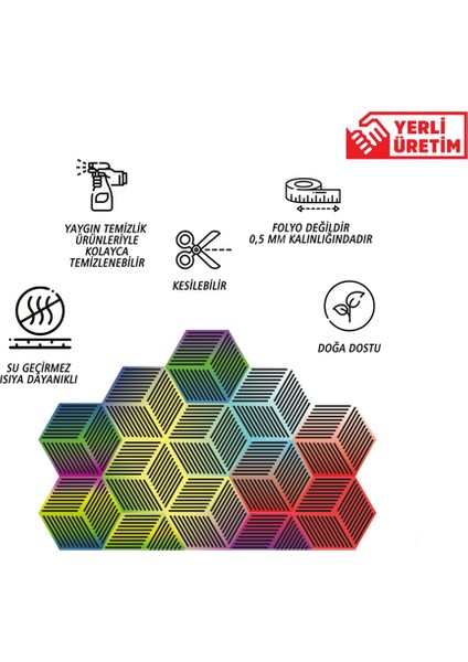 Kendinden Yapışkanlı Renkli Geometrik Altıgen Pvc Karo 27X31 cm