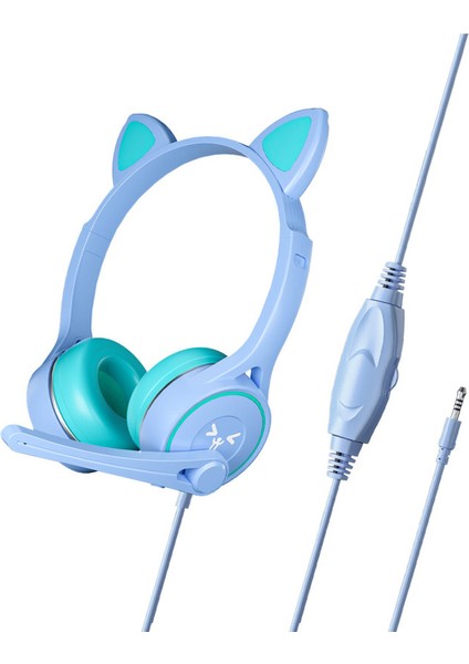 Sevimli Kedi Kulakları Çocuk Kafaya Monte Kablolu Kulaklıklar (Yurt Dışından)