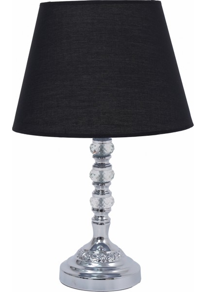 TH-250054 - Krom Renk Toplu Metal Desen Ayaklı Kristal Cam Abajur Masa Lambası