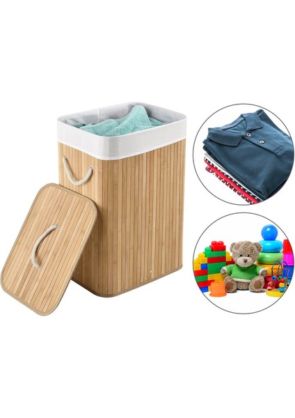 Bambu Çamaşır Sepeti - Mega Boy Katlanabilir Çamaşır Sepeti 40X30X60 cm Bej 72 Litre fırsatları