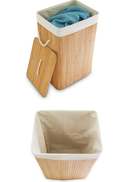Bambu Çamaşır Sepeti - Mega Boy Katlanabilir Çamaşır Sepeti 40X30X60 cm Bej 72 Litre
