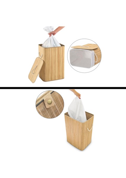 Bambu Çamaşır Sepeti - Mega Boy Katlanabilir Çamaşır Sepeti 40X30X60 cm Bej 72 Litre