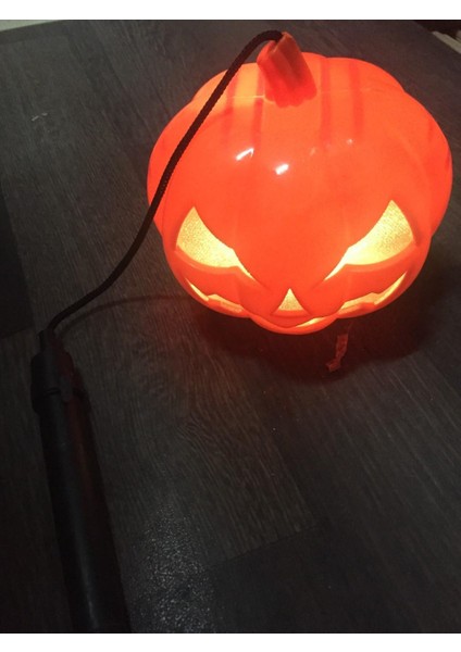 Turuncu Renk LED Işıklı ve Sesli Saplı Balkabağı Dekor Süs 40 cm