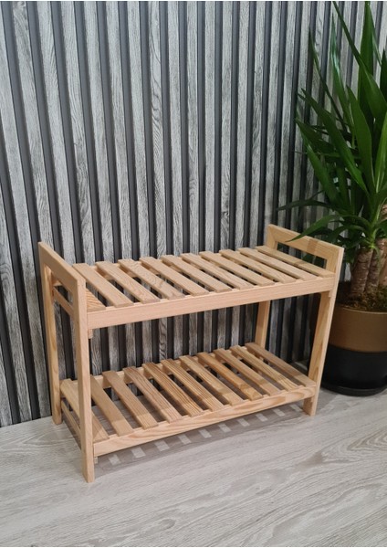 2'li Ahşap Ayakkabılık,banyo Düzenleyici Raf, Çiçeklik 60*25*40