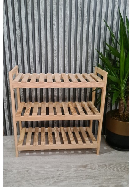 3'lü Ahşap Ayakkabılık,banyo Düzenleyici Raf, Çiçeklik 60*25*60