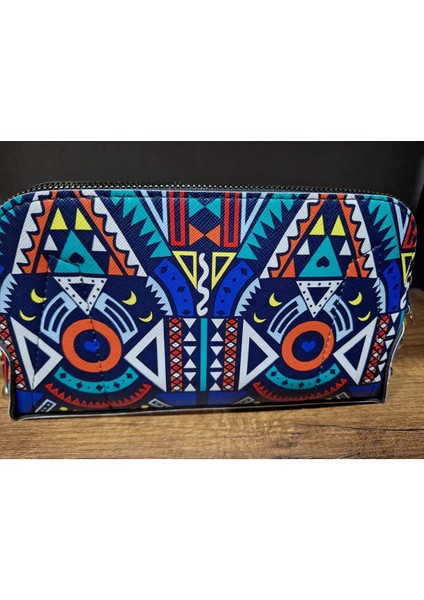 Kadın Renkli Motif Desenli El Askılı Portföy Clutch