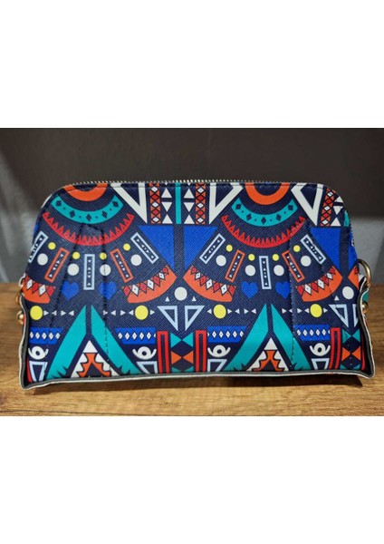 Kadın Renkli Motif Desenli El Askılı Portföy Clutch