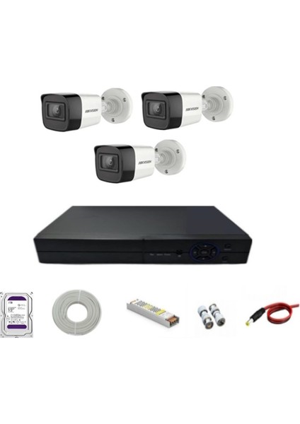 3 Kameralı 1 Tb Hdd'li Yapay Zekalı Hikvision Güvenlik Kamera Sistemi