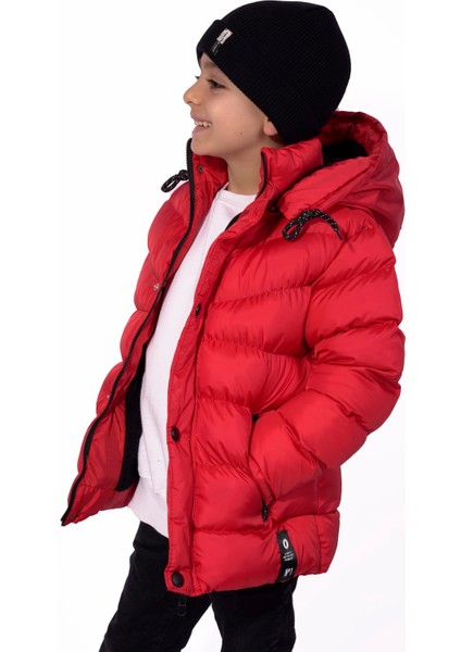 Erkek Çocuk Mont Kürklü Peluş Astarlı Çıkarılabilir Kapüşonlu Kırmızı Mont fiyatları