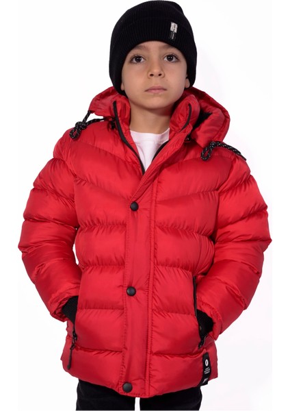 Erkek Çocuk Mont Kürklü Peluş Astarlı Çıkarılabilir Kapüşonlu Kırmızı Mont fırsatları