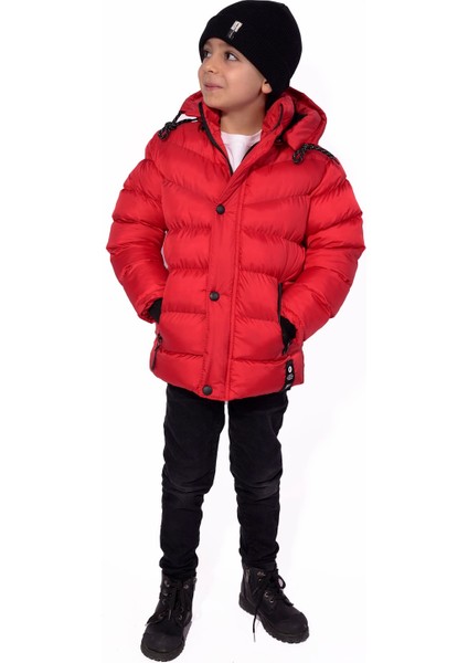 Erkek Çocuk Mont Kürklü Peluş Astarlı Çıkarılabilir Kapüşonlu Kırmızı Mont indirimleri