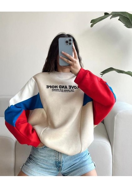 Hebb Club Kadın Love And Hope Yazılı Baskılı Renkli Oversize Sweatshirt