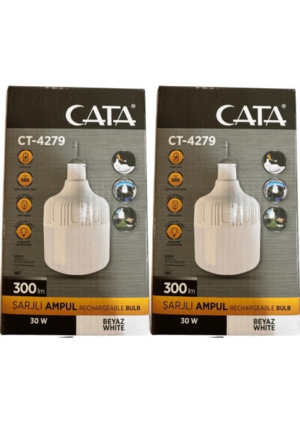 CT-4279 30W 6500K (Beyaz Işık) Şarjlı LED Ampul (2 Adet)