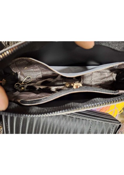 Kadın Siyah Beyaz Leopar Desenli El Askılı Portföy Clutch fırsatları