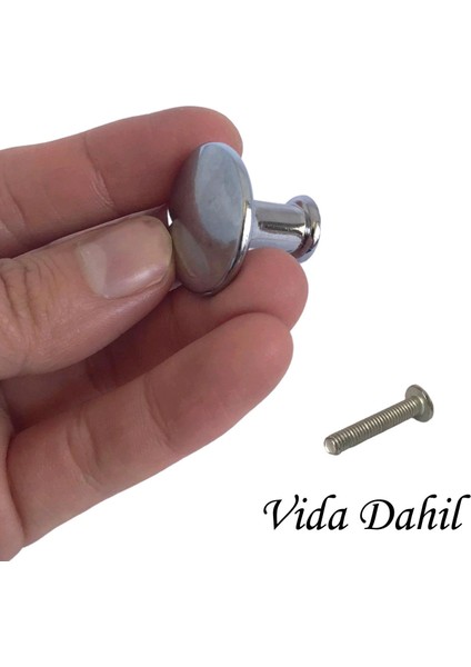 Düz Düğme Krom Kulp Mobilya Çekmece Dolap Kapak Kulbu Metal Kulp Aksesuarları Vidalı