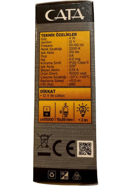 CT-4252 4W 12V 3200K (Günışığı) G4 Duylu Kapsül Ampul (2 Adet)