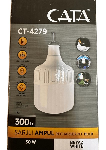 CT-4279 30W 6500K (Beyaz Işık) Şarjlı LED Ampul (8 Adet)