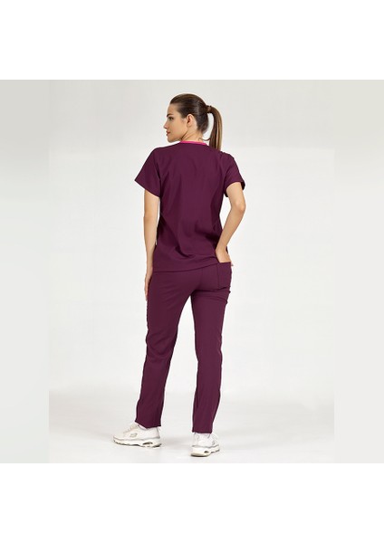 Mürdüm Likralı Üniforma Takımlar Yüksek Kaliteli Likralı Scrubs