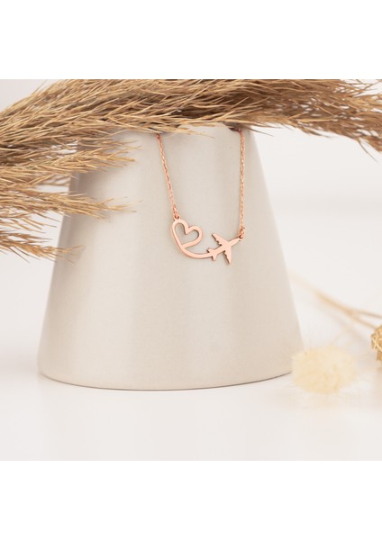 925 Ayar Gümüş Birleşik Kalpli Uçak Kolye