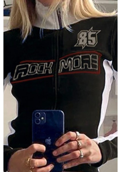 Siyah Retro Rock More Fermuarlı Crop Hırka fiyatları