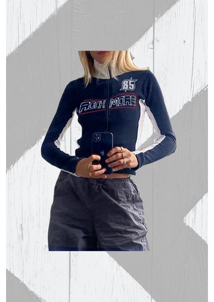 Siyah Retro Rock More Fermuarlı Crop Hırka fırsatları