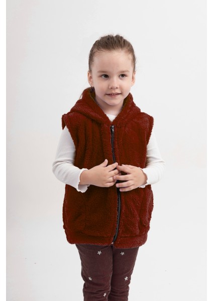 Yelek Bordo Unisex Genç Çocuk Welsoft Peluş