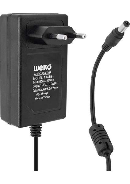 12 Volt - 3.2 Amper - 38 Watt 5.5*2.5 Uçlu Plastik Kasa Priz Tip Adaptör Kutulu Yerli Üretim (81)