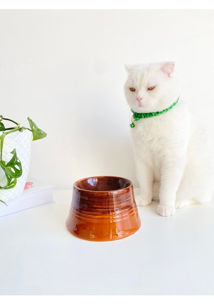 Seramik Kedi ve Köpek Mama Su Kabı Colorful Moon Bowl Kahverengi Açık Kahverengi