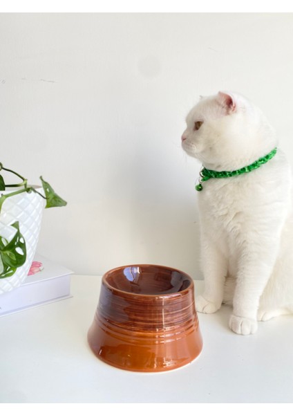 Seramik Kedi ve Köpek Mama Su Kabı Colorful Moon Bowl Kahverengi Açık Kahverengi modelleri