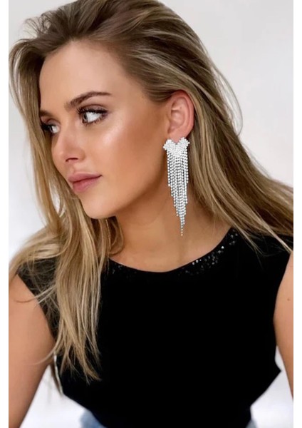 Taşlı Lagün Sallantılı Kalp Küpe