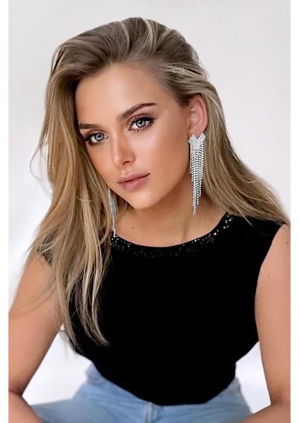 Taşlı Lagün Sallantılı Kalp Küpe modelleri