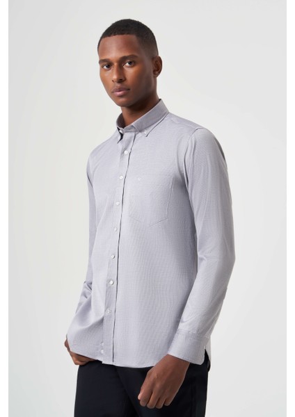 Regular Fit Paşa Yaka Gri Spor Erkek Gömlek GM23K232017_D55
