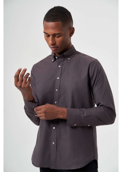 Regular Fit Koyu Kahve Erkek Gömlek GM23K232058_D12